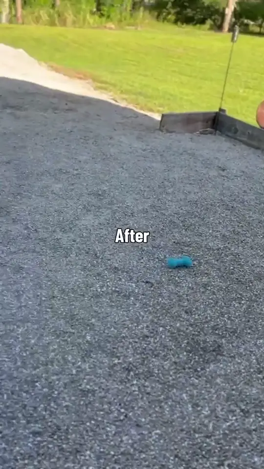 A gravel side yard cleared of weeds and raked smooth